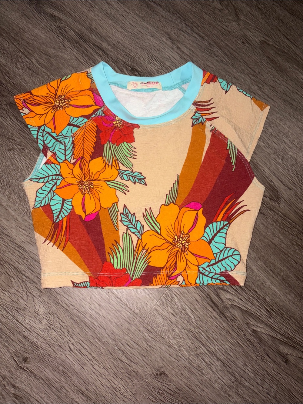 Free People Beach Floral Bikini Swim Top in Orange and Turquoise